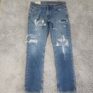 Hollister Men's Ripped Blue Slim Jeans